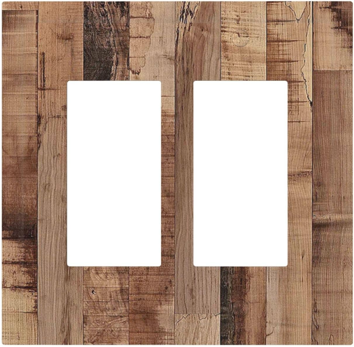 Decorative Outlet Covers Rustic Brown Wood Grain 2 Gang Double GFCI Rocker Electrical Wall Panels Light Switch Cover Plate for Farmhouse Kitchen Decor