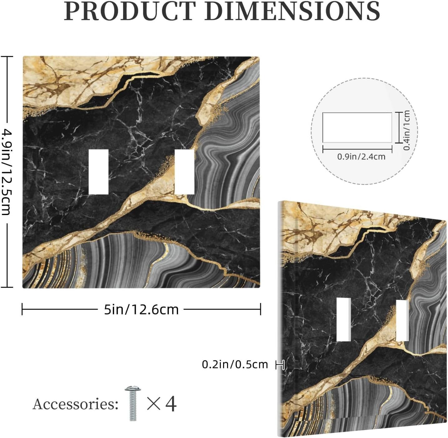 Decorative Light Switch Plate Covers Modern Abstract Black Gold Marble 2 Gang Light Switch Cover Plate Double Toggle Wall Plate Outlet Covers for Bathroom Decor （2 Pack）