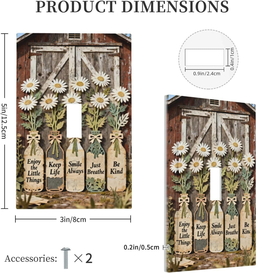 Rustic Daisy Barn Door Flowers 1 Gang Single Toggle Decorative Light Switch Covers Electrical Faceplate Switch Plates for Bathroom Kitchen Home