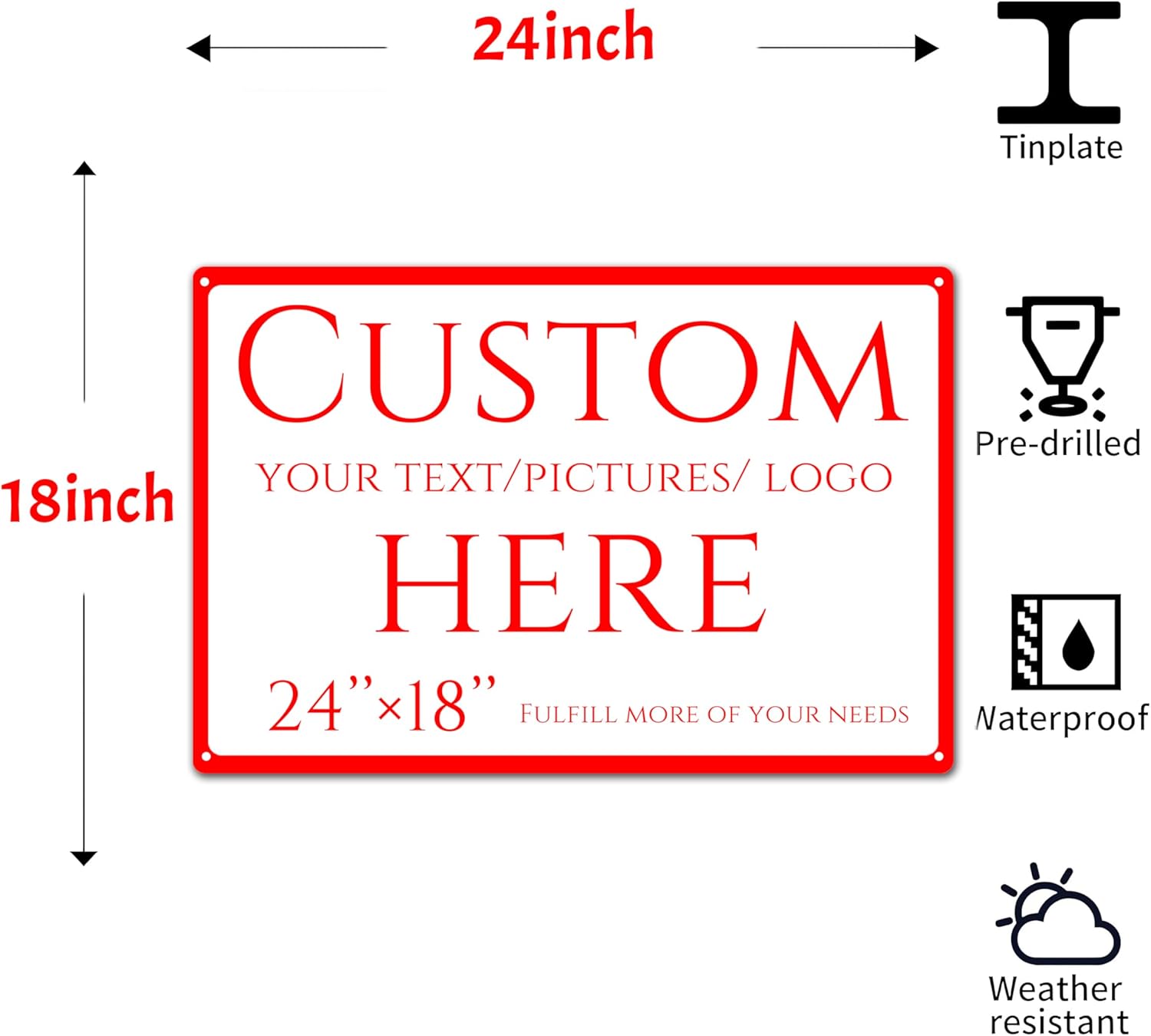 Custom Sign, personalized metal sign，Aluminum Weatherproof Metal Sign Multiple Sizes, Reflective double-sided,Customize for Business, Workplace, office, Home, Delivery Signs(24 * 18 Inch)