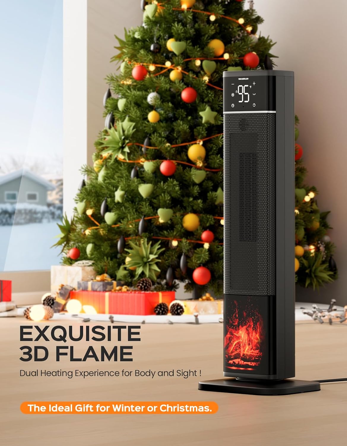 32.3" Portable Space Heaters for Indoor Use Large Room, 1500W Tower Electric Space Heater with 3D Flame, PTC Ceramic Space Heaters with Remote