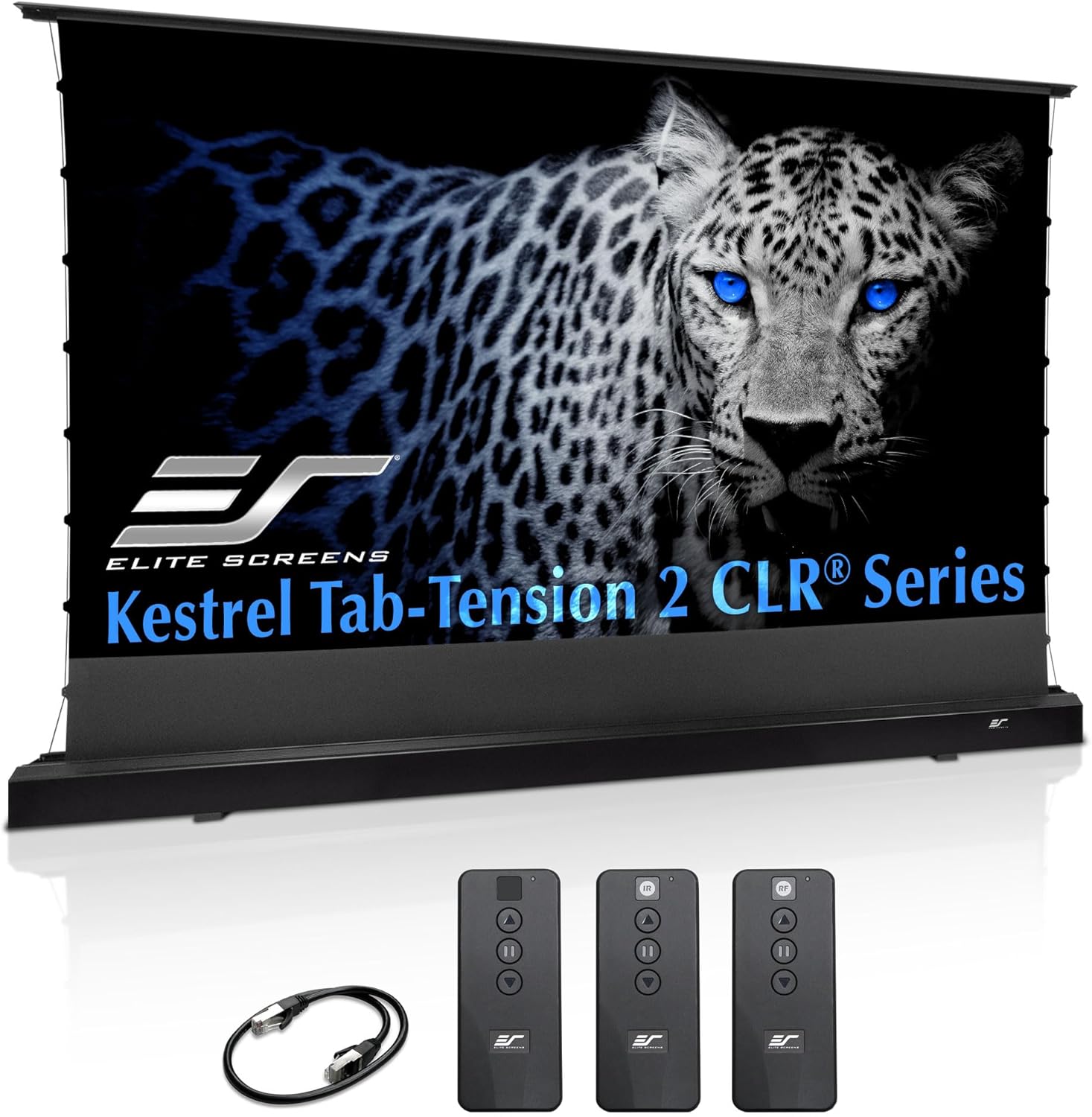Elite Screens Kestrel Tab-Tension CLR, 101 inch 16:9, Ultra-Short Throw Ceiling Ambient Light Rejecting ALR Electric UST Floor-Rising Projection Motorized Front Projector Screen, FTE101UH3-CLR, Black