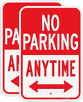 T&R (2 Pack) Large No Parking Anytime Sign, 18" x 12" Engineer Grade Reflective Sheeting, Rust Free Aluminum, Waterproof, Fade Resistant, 2 Pre-drilled Holes