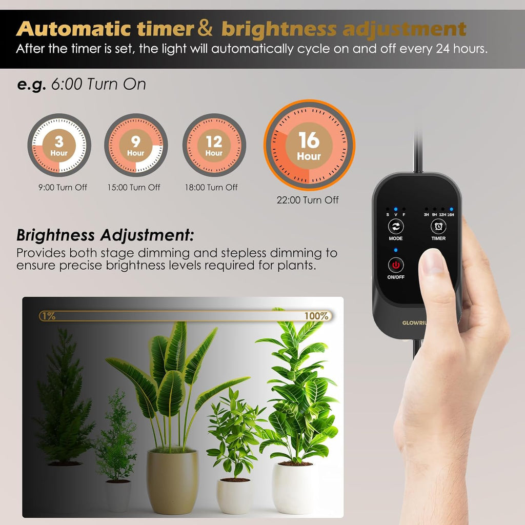 Grow Light with Auto-Timer, Hanging and Standing Grow Lights for Indoor Plants,3 Light Modes, Detachable Full Spectrum Plant Lights for Wide Area Coverage in Indoor Plants (45 in)