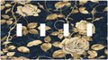 Light Switch Covers Boho Vintage Floral Golden Flower Dark Blue Background Quad Toggle Electrical Faceplate 4 Gang Wall Plate Decorative Switch Plates for Bedroom living Room Decor
