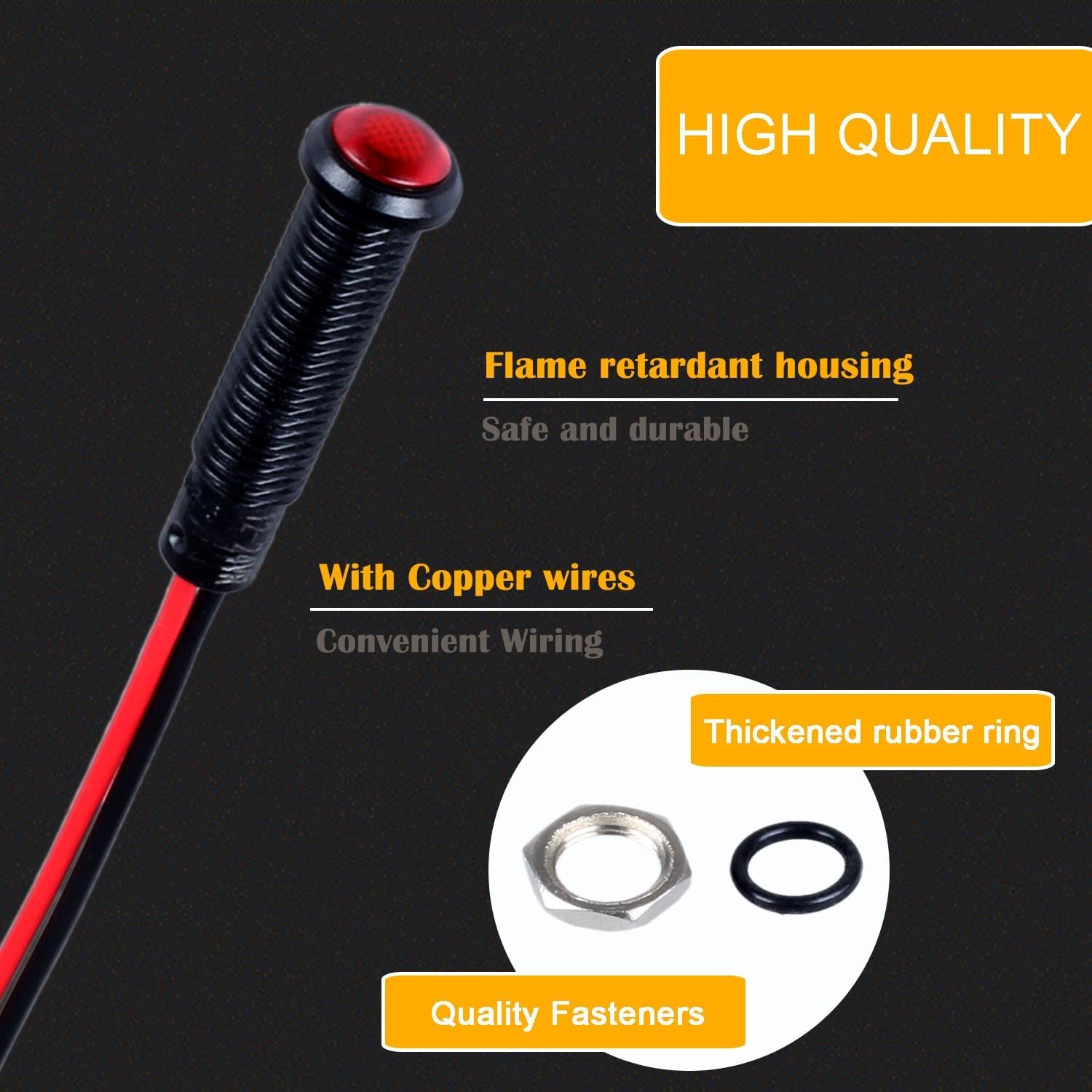 5pcs 6mm LED Indicator Light Plastic Black Signal Dot Lamp 110-220VAC 1/4" Mounting Hole Size with 15cm/5.9in. Wire (Mix:Red White Yellow Blue Green)
