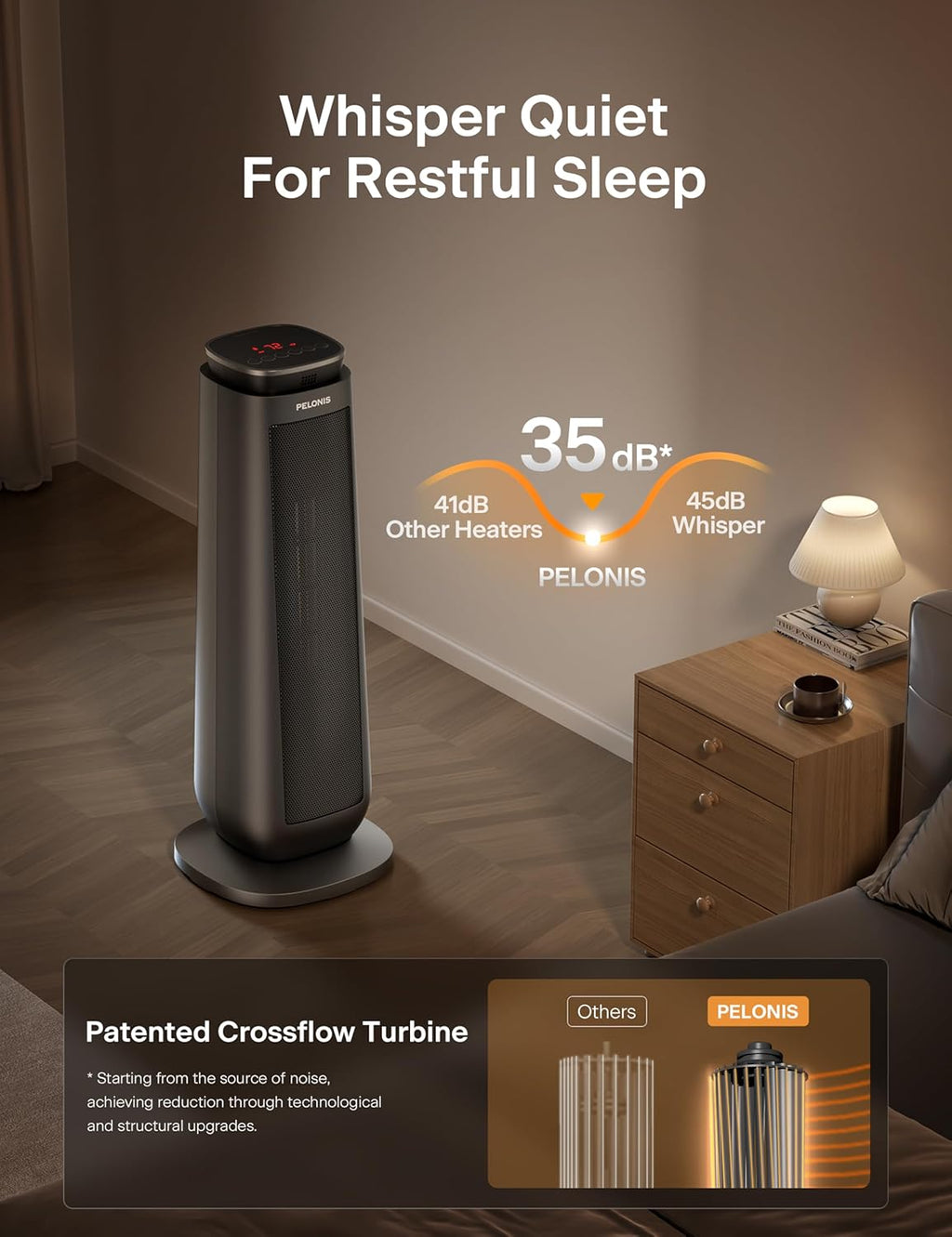 PELONIS PTH15A4BGB Ceramic Tower 1500W Indoor Space Heater with Oscillation, Remote Control, Programmable Thermostat & 8H Timer, ECO Mode, Tip-Over Switch & Overheating Protection, Gray