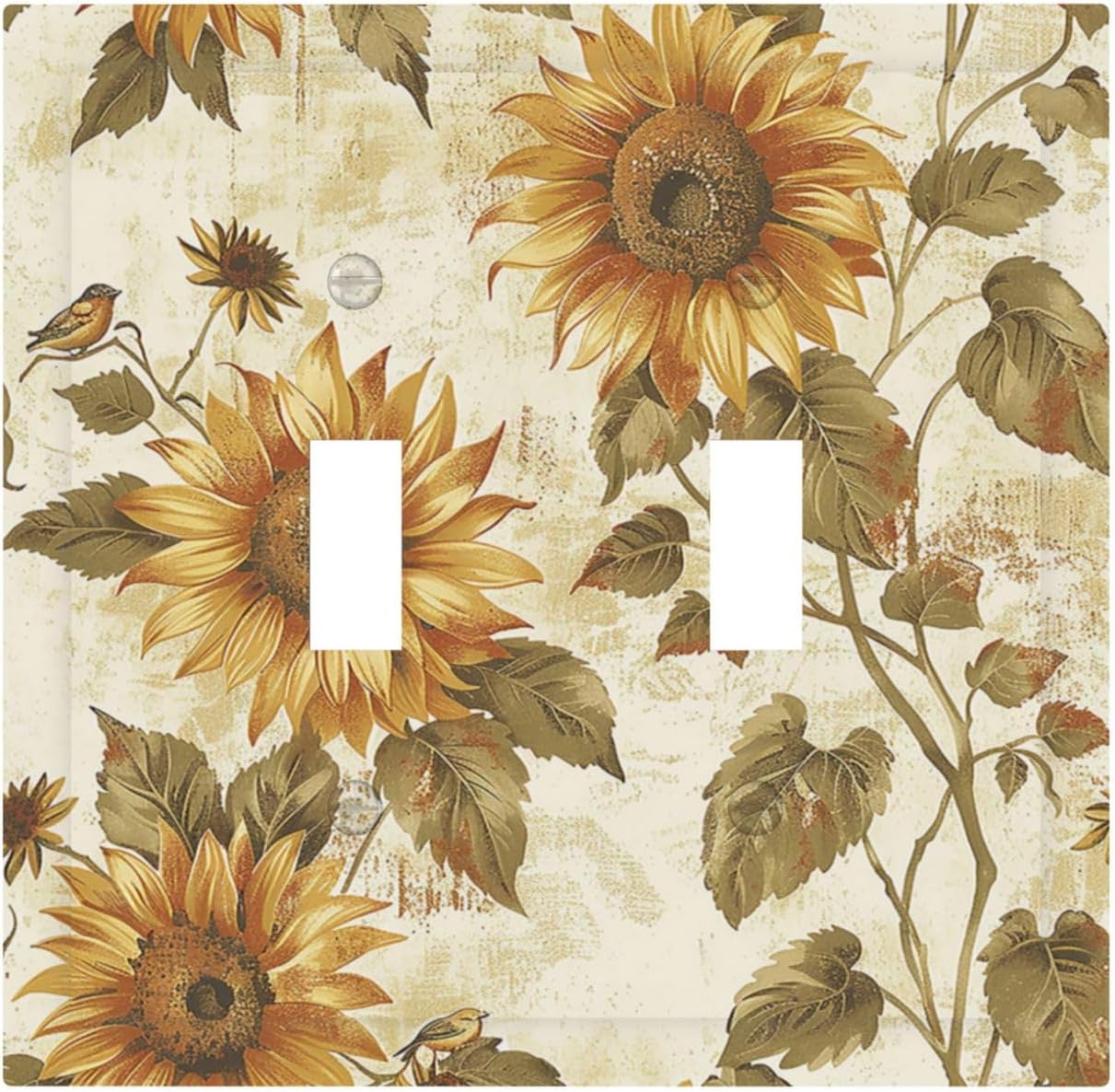Decorative Switch Plates Rustic Sunflower Floral Pattern 2 Gang Double Toggle Outlet Light Switch Cover Wall Plate Electrical Faceplate for Bedroom Cabin Decor