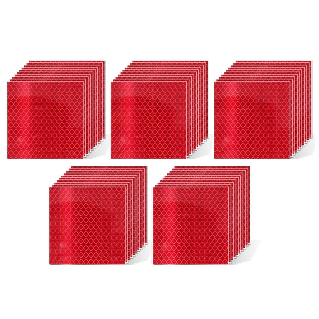 Non Fading Red Reflective Stickers 4 inch X 4 inch, Outdoor Waterproof High Visibility Warning Safety Adhesive Reflector Tape (50 Pcs)