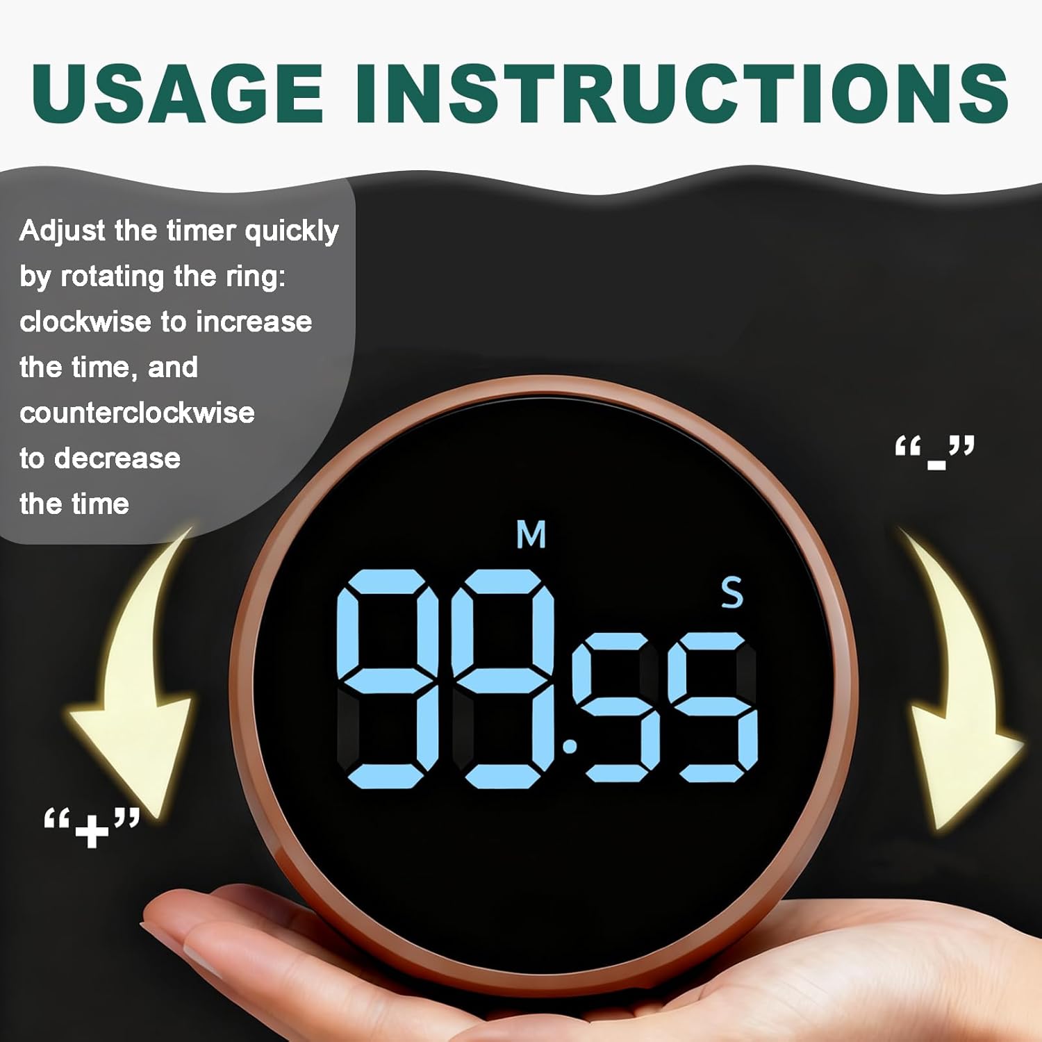 Digital Kitchen Timer, Magnetic Countdown Countup Visual Pomodoro Timer with Large LED Display, Cube Clock for Classroom Cooking Fitness Baking Studying Teaching, Easy for Kids and Seniors