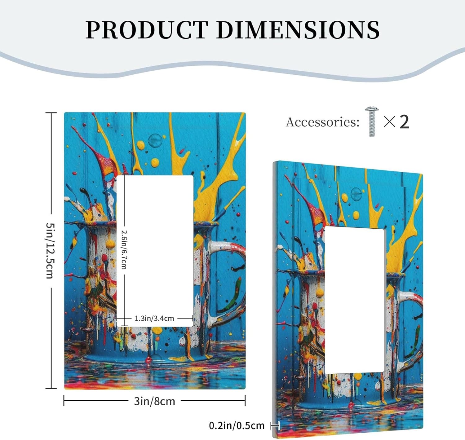 Decorative Outlet Covers Colorful Paint Splatters Blue Wood Plank 1 Gang Single Decora GFCI Device Light Switch Covers Plate 1 Rocker Wall Plate Jumbo Faceplate