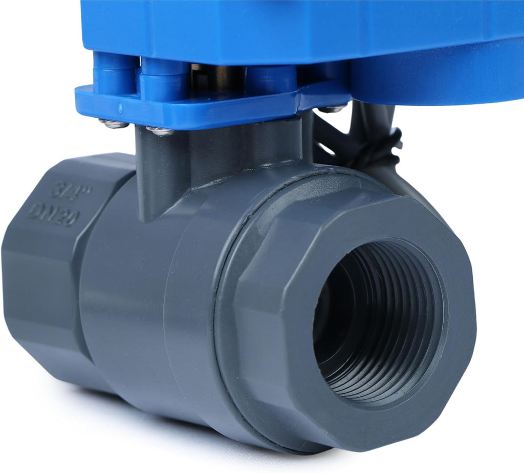 U.S. Solid 3/4 in UPVC Motorized Ball Valve - Plastic Electrical Ball Valve with Full Port, 2 Wire Auto Return, 9-36V AC/DC, Normally Closed