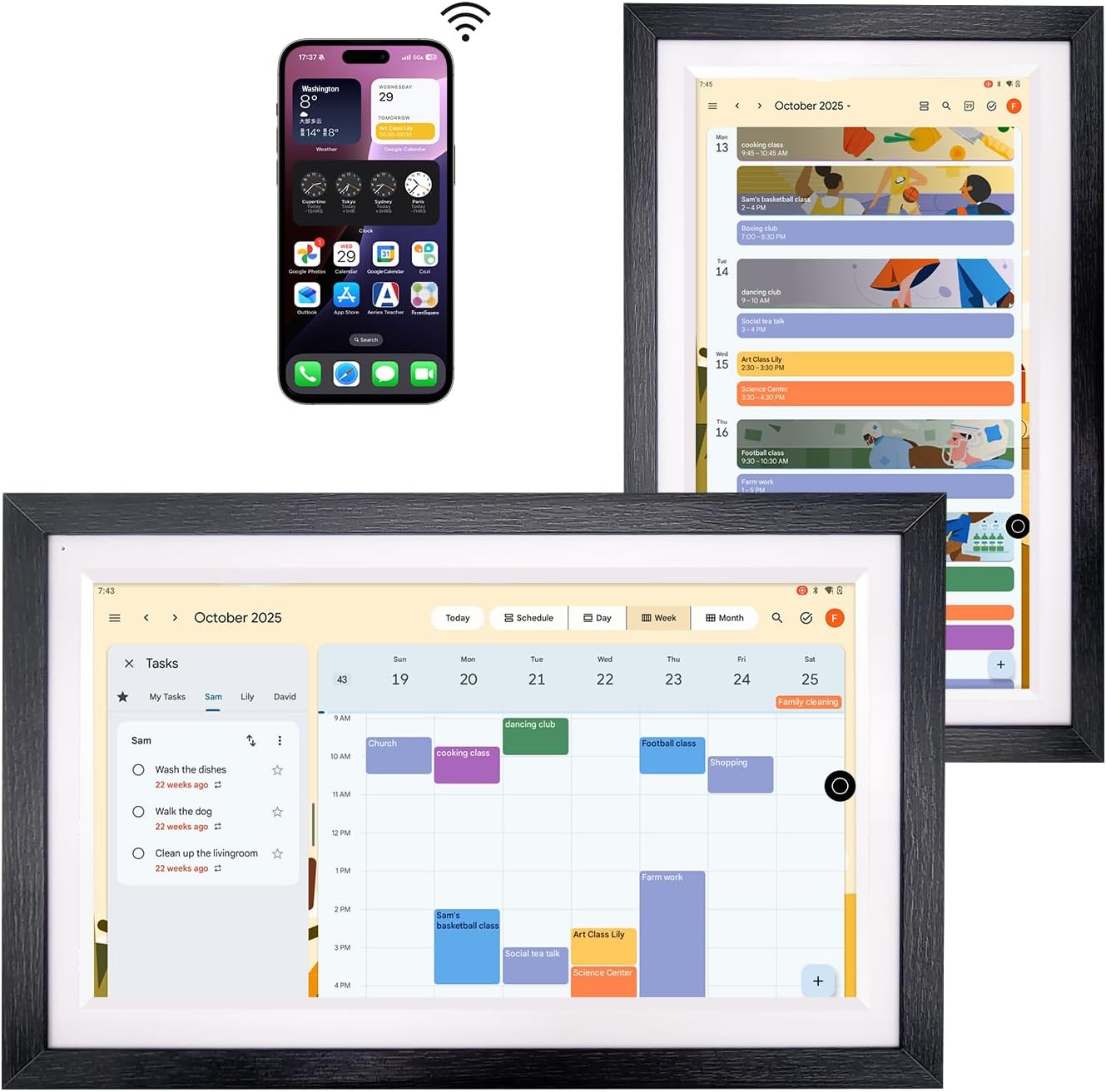 15.6" All-in-one Smart Display|Digital Google Calendar No Subscription|Picture Frame with Anti-Glare Touchscreen|Built-in Li-Battery|Wall-Mount or Desktop|Google Home Hub,App Store (15.6" Walnut Wood)