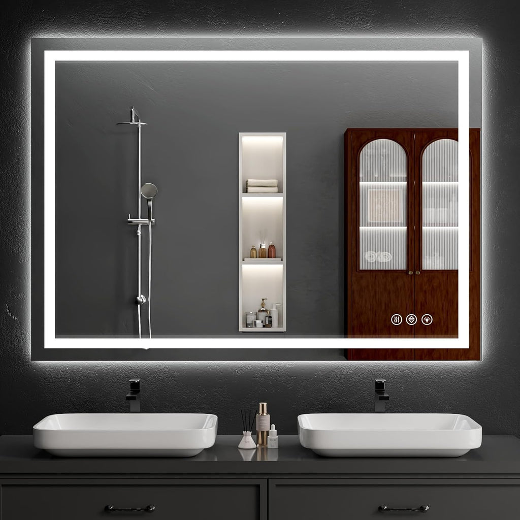 LED Bathroom Mirrors 40"x48" Bathroom Mirror with Lights for Wall, Backlit + Front Lit, 3 Colors, Anti-Fog, Dimmable Brightness for Vanity,Bathroom, Entryway, Living Room