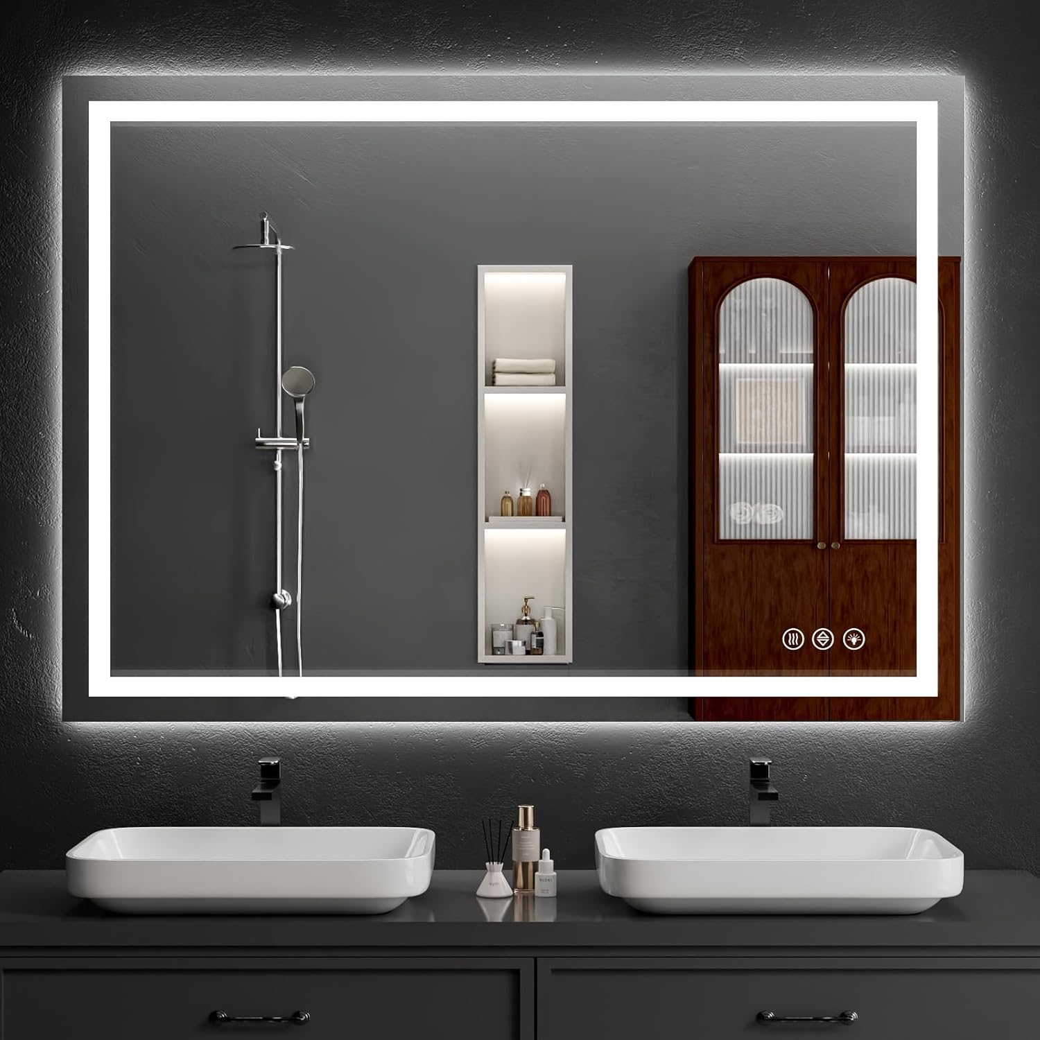 LED Bathroom Mirrors 40"x48" Bathroom Mirror with Lights for Wall, Backlit + Front Lit, 3 Colors, Anti-Fog, Dimmable Brightness for Vanity,Bathroom, Entryway, Living Room