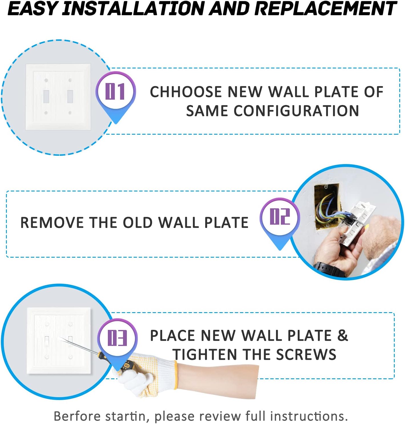 Modern Decorative Wall Plate Retro Wood Grain design Switch Cover Outlet Cover for Light Switch, Smart Switch, Dimmer, GFCI, USB Outlet (4 Pack, Double Toggle)