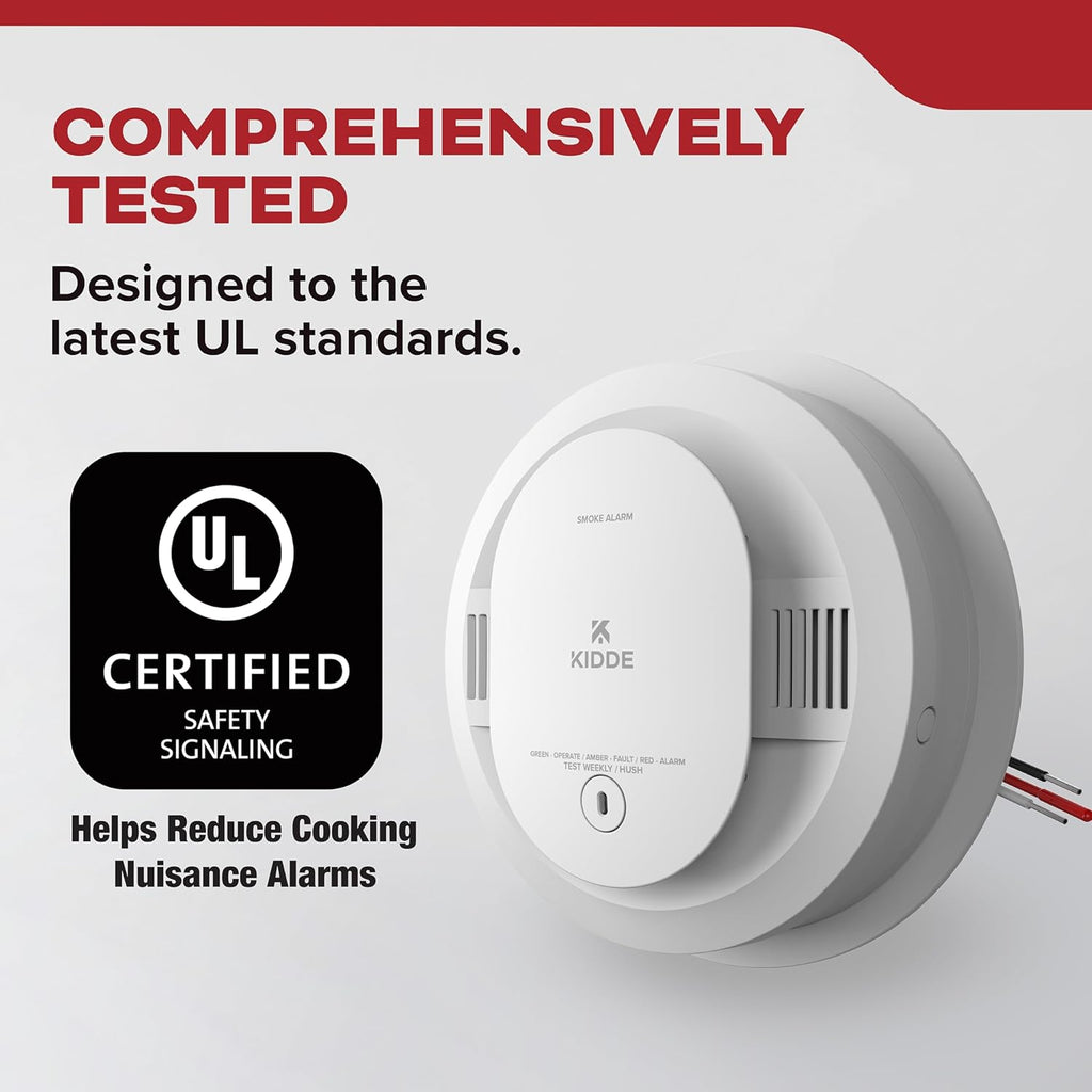Kidde Hardwired Smoke Detector, AA Battery Backup, Interconnectable, LED Warning Light Indicators, 4 Pack