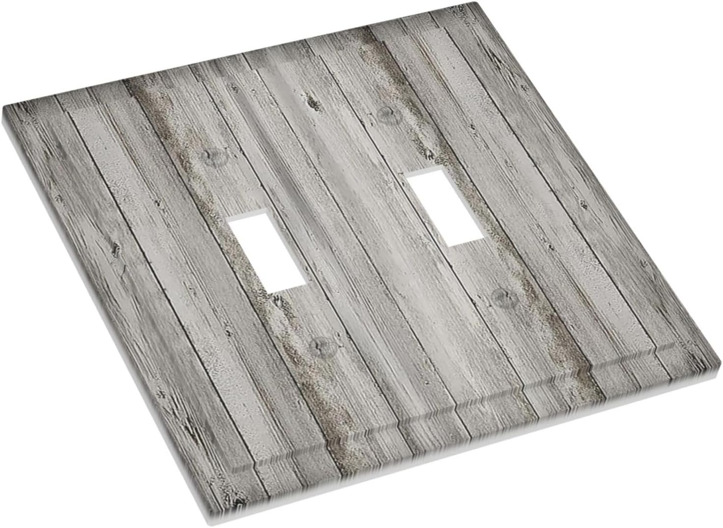 Decorative Switch Plates Farmhouse Rustic Grey Barn Door Wood 2 Gang Double Toggle Outlet Light Switch Cover Wall Plate Electrical Faceplate for Bedroom Cabin Decor