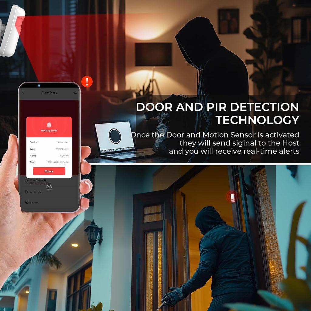 PGST Wireless Alarm System,Smart Home Security Systems with Phone App Alerts,20 Piece Door Alarm Kits with Door/Motion Sensors,SOS Button,Work with Alexa for Villa,Apartment,The Elder and Kids Safety