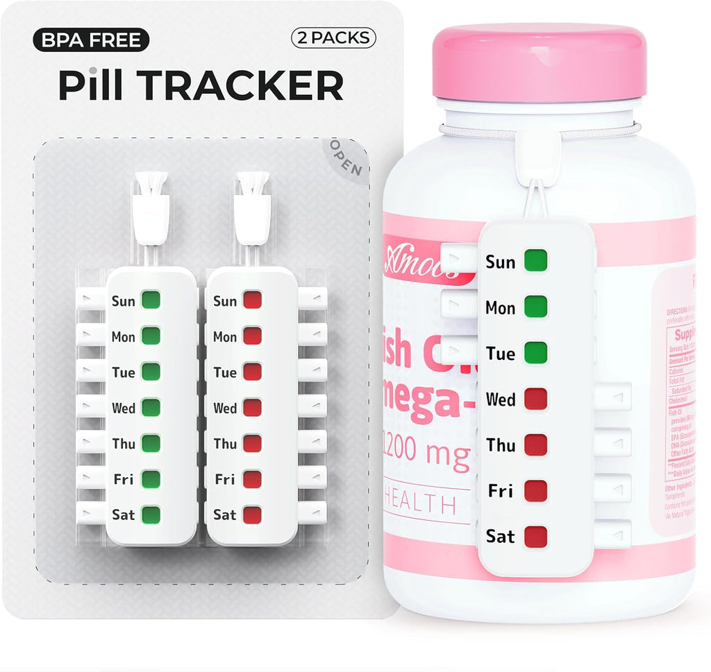 Pill Reminder for Easy Tracking Without Refills, Reusable Pill Tracker for Vairous Bottles, Arthritis-Friendly & Anti-Slide Medication Tracker, Compact Medicine Reminder for Pet Meds, White, 2-Pack