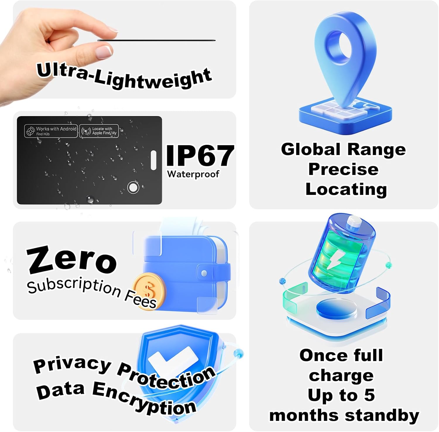 [2025 New] Wallet Tracker Card, Certifed by Apple Find My & Google's Find Hub, Android airtag, Item Locator, Credit Card Size Tracker, Card Holder Tracker, Keys, Bags (Black, 1 Pack)