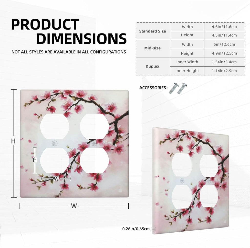 Decorative Outlet Covers Rustic Branch with Pink Flowers Plum Blossom 2 Gang Wall Plate Double Duplex Light Switch Cover Switch Plate Covers Faceplate for Bedroom Home Decor