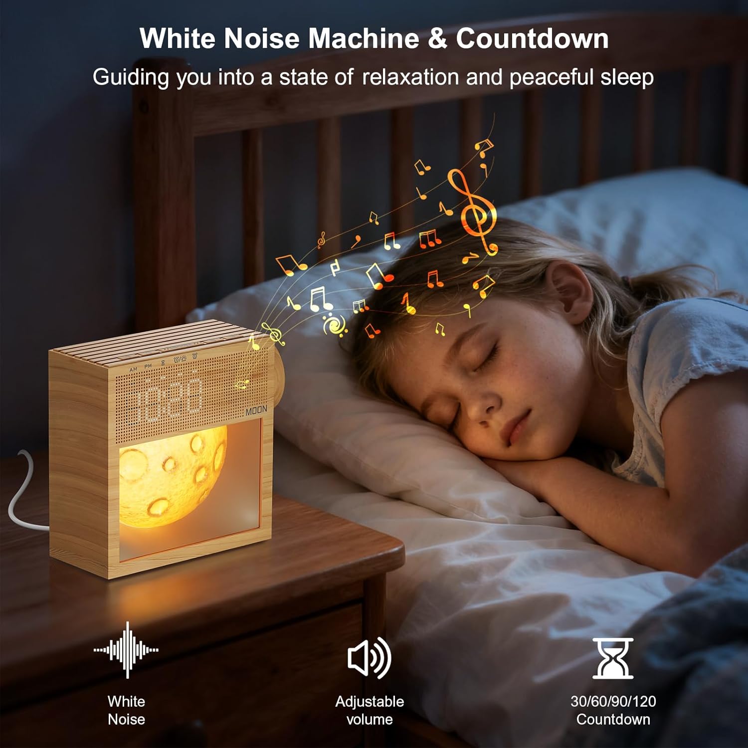Sunrise Alarm Clock, Sound Machine & Gentle Wake-Up Light, Dual Alarms 20 Natural White Noise Machine for Heavy Sleepers Adults, Snooze, Timer, Dimmable Bedroom Bedside Moon Lamp, Better Sleep Gifts