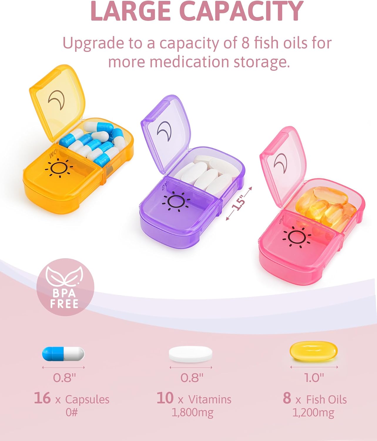 FEATY Weekly Pill Organizer 2 Times a Day with Same-Side Large Opening for Easy Filling & Retrieving, Color Tracking 7 Day AM PM Pill Box with Large BPA Free Pill Case for Vitamins, Fish Oils (Clear)