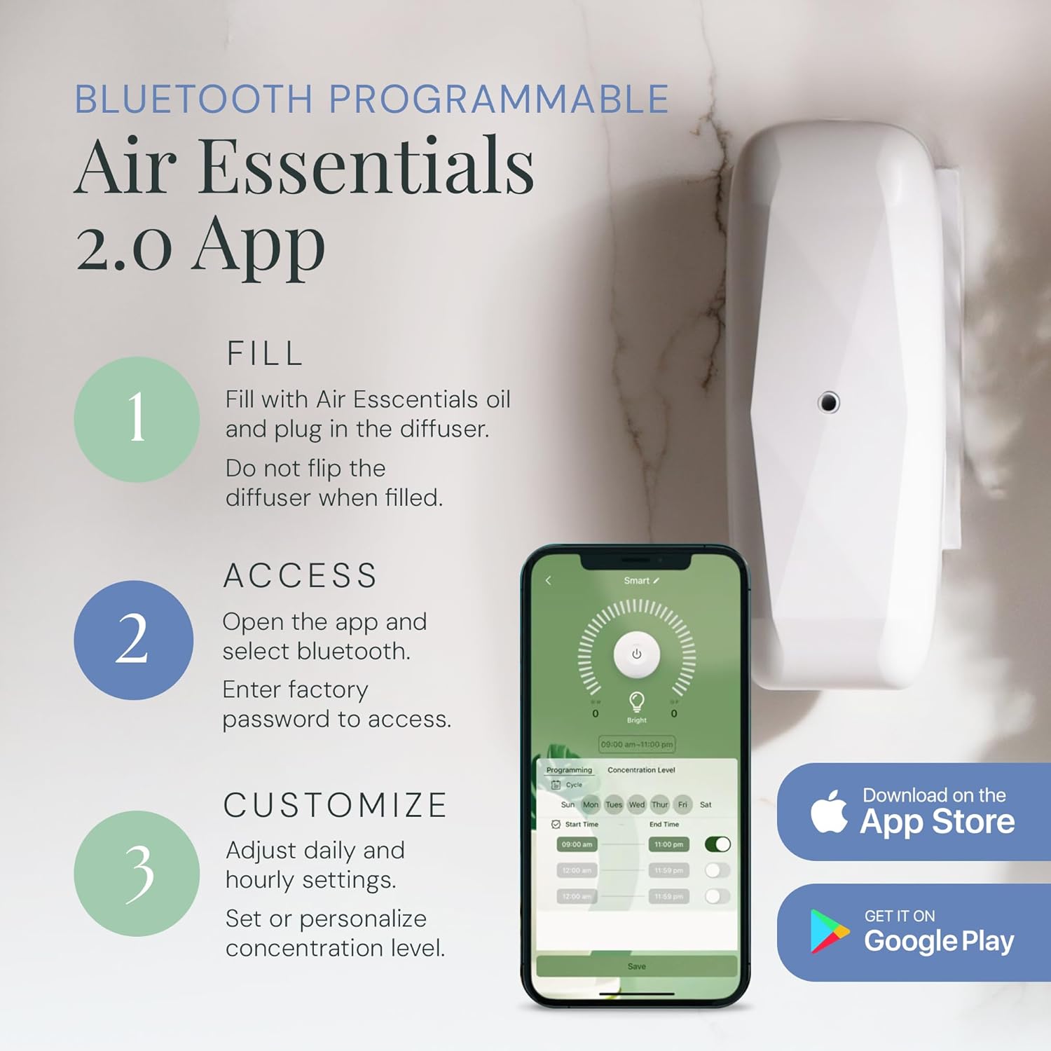 Air Esscentials Diamond Smart Scent Air Machine & Fresh Fur-Ever Aroma Oil, Waterless Fragrance Oil Diffuser with Bluetooth App Control, Fresh Cut Pine & Fir, Refreshing Winter Forest Scent, 100mL
