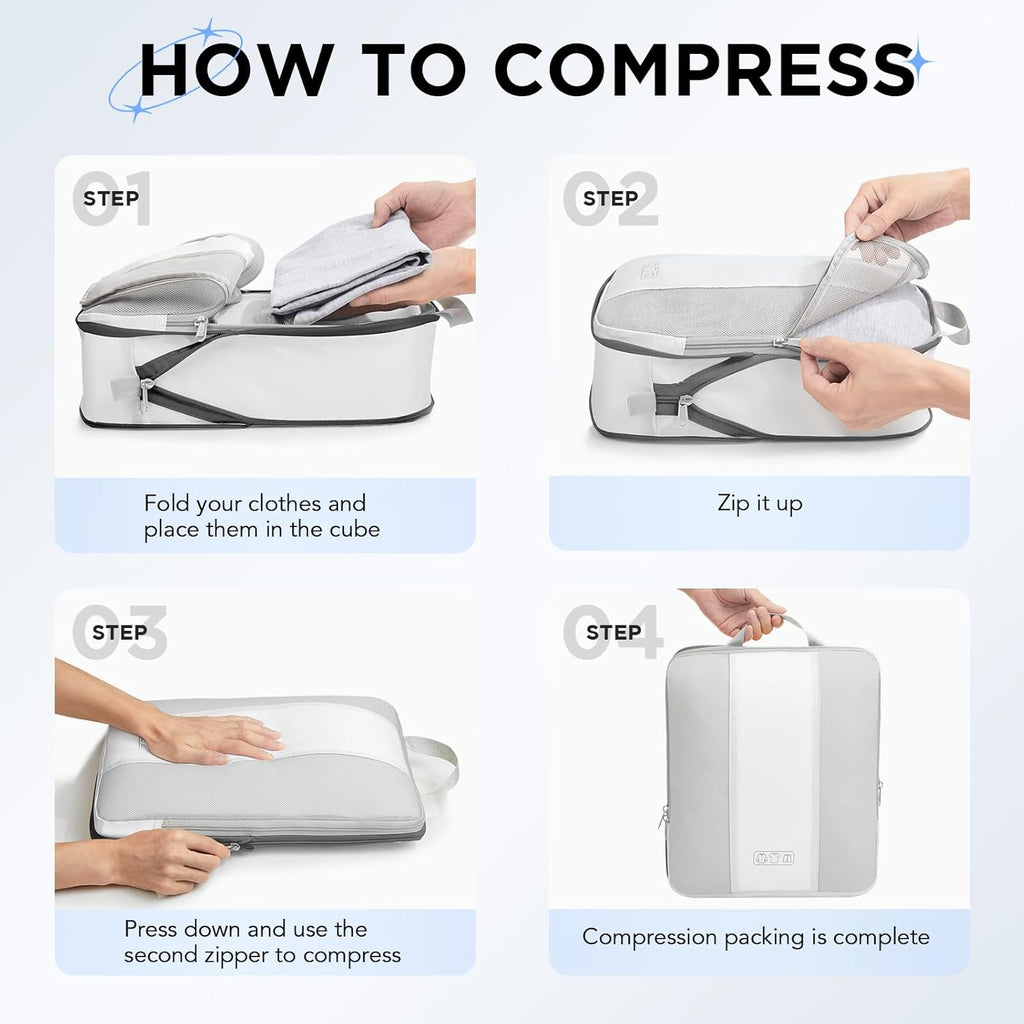 10 Set Compression Packing Cubes for Travel Essentials,Compressible Expandable Packing Cubes for Suitcase,OlarHike Luggage Organizer Bags for Travel,Handy Helper for Organizing Clothes(White)