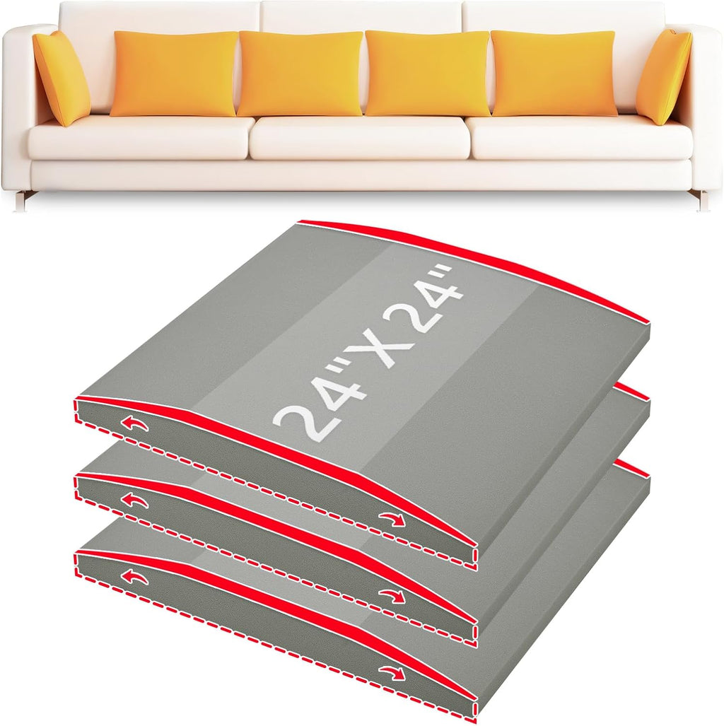 HAVARGO Couch Cushion Support High Density Foam 24X24X2.4 Inches Sofa Couch Supports for Sagging Cushions Light Grey 3Pc with Anti Slip Mesh Fabric