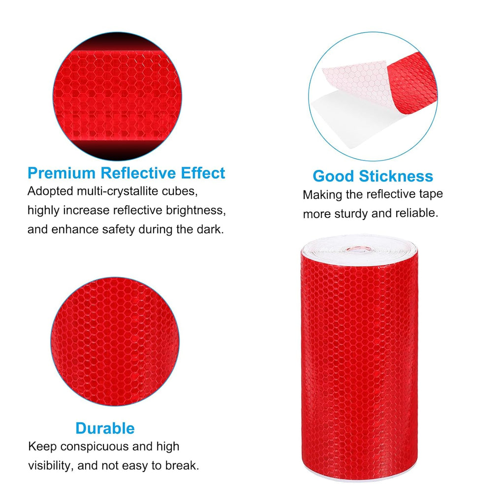 PATIKIL 6 Inch x 33 ft Reflective Tape, 1 Roll Waterproof Self Adhesive High Visibility Caution Warning Safety Tape Reflector with Scraper for Trucks Trailers Cars, Red