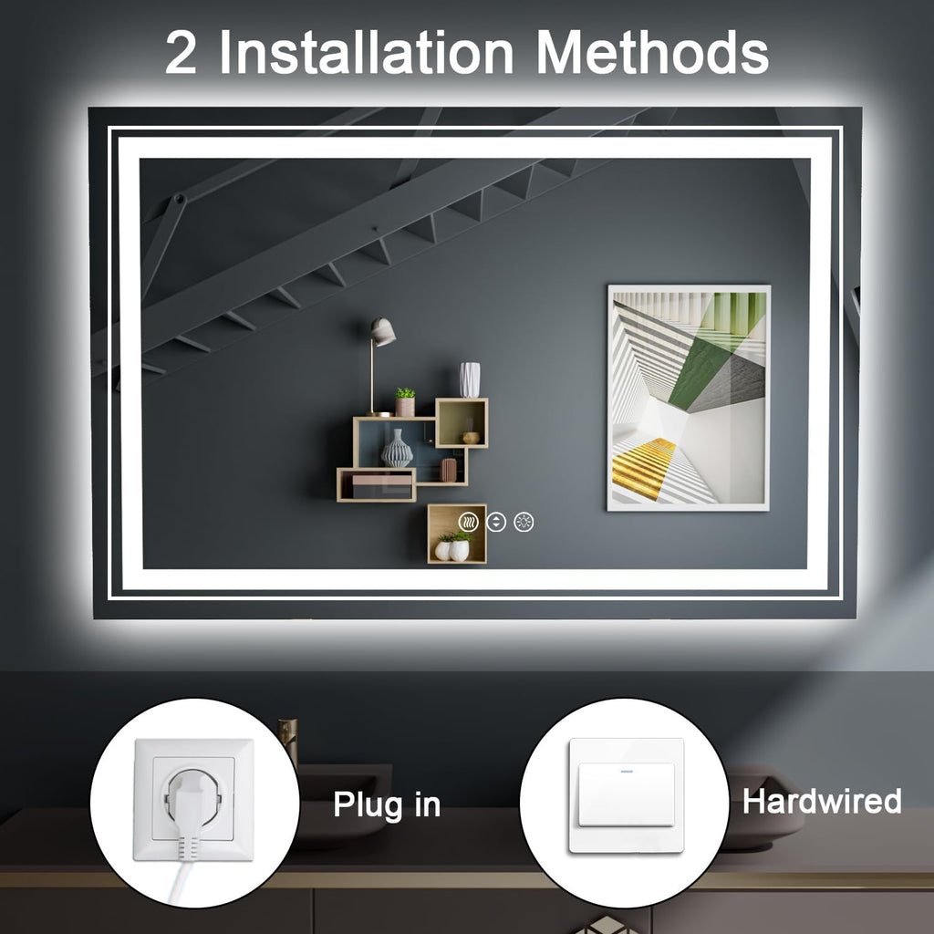 LED Bathroom Mirror, 88"x38" with Front and Backlit, Anti-Fog, Large Bathroom Vanity Mirror for Wall, Memory Function, Stepless Dimmable, Tempered Glass (Horizontal/Vertical)