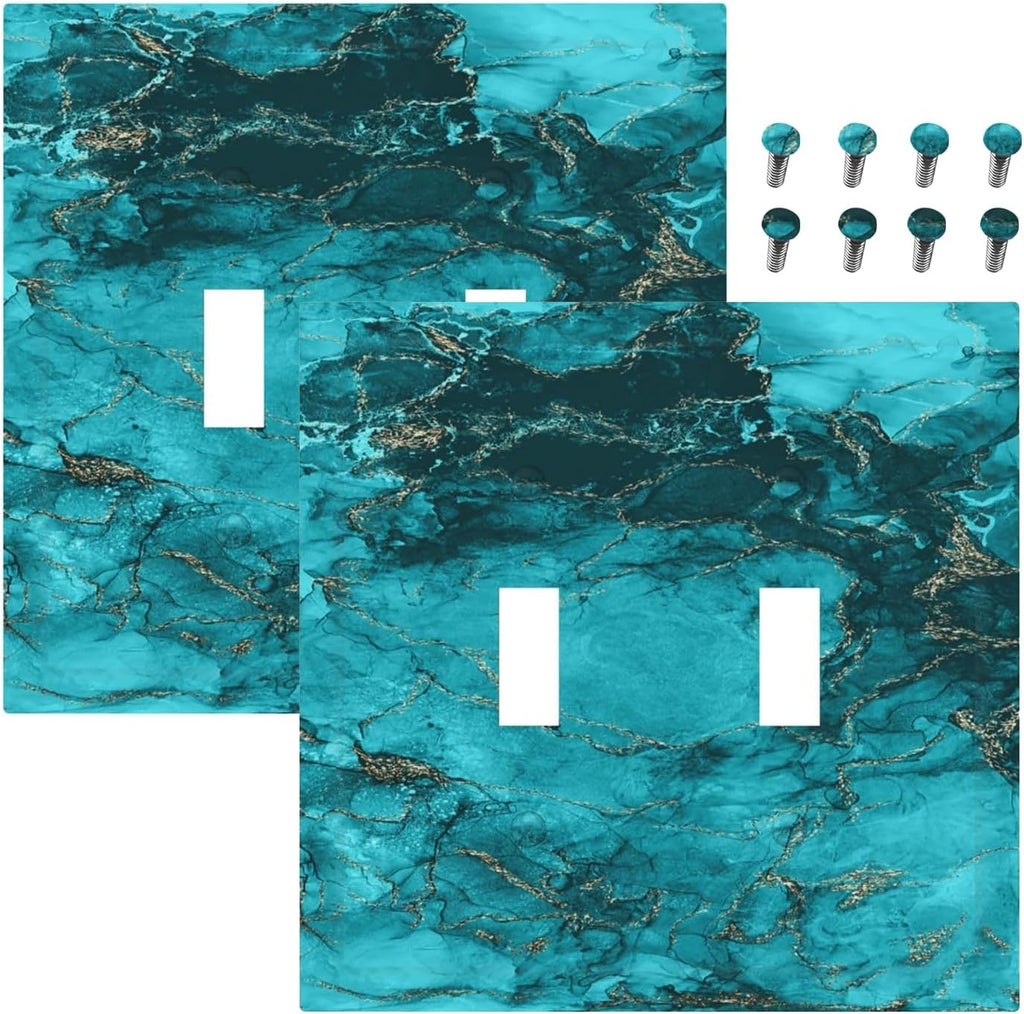 Decorative Light Switch Plate Covers Modern Abstract Turquoise Blue Marble Texture 2 Gang Wall Plate Double Toggle Double Light Switch Covers for Bathroom Home Decor （2 Pack）