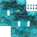 Decorative Light Switch Plate Covers Modern Abstract Turquoise Blue Marble Texture 2 Gang Wall Plate Double Toggle Double Light Switch Covers for Bathroom Home Decor （2 Pack）