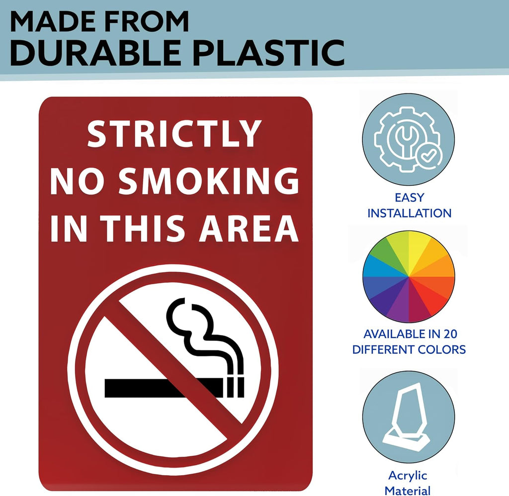 Strictly No Smoking In This Area Sign - ADA Compliant Digitally Printed Text Wall Sign - Smoke-Free Area Signs for Offices, Businesses, Hotels & Restaurants - Plastic 7” x 5”