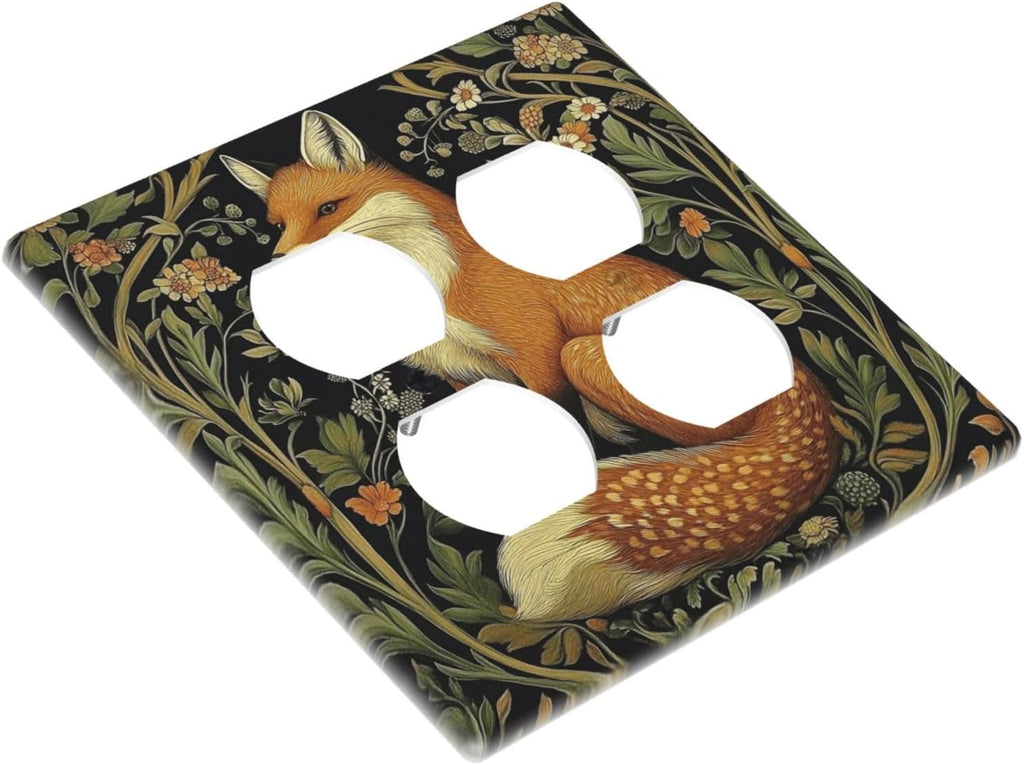 Fox Morris Plants Flowers Vine Colorful Floral Outlet Covers 2 Gang Double Duplex Decorative Light Switch Covers Electrical Wallplates Socket Faceplate For Bed Room Living Room Decor