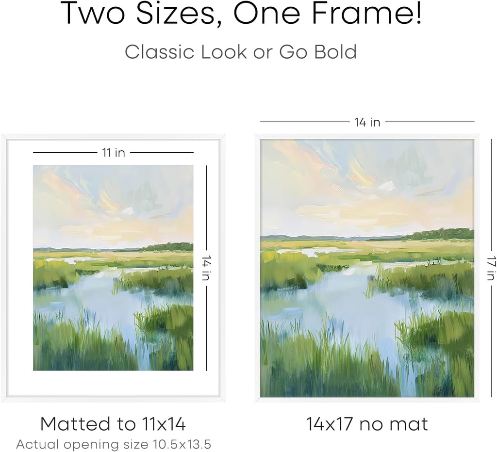 Homeforia 14x17 Picture Frame White, High End Metal 14 x 17 Poster Frames with Mat 11 x 14 for Photo, 14x17 White Frame Matted to 11x14 inch Print, 17x14 Thin Frame, Tempered Glass, Wall Kit, Set of 1