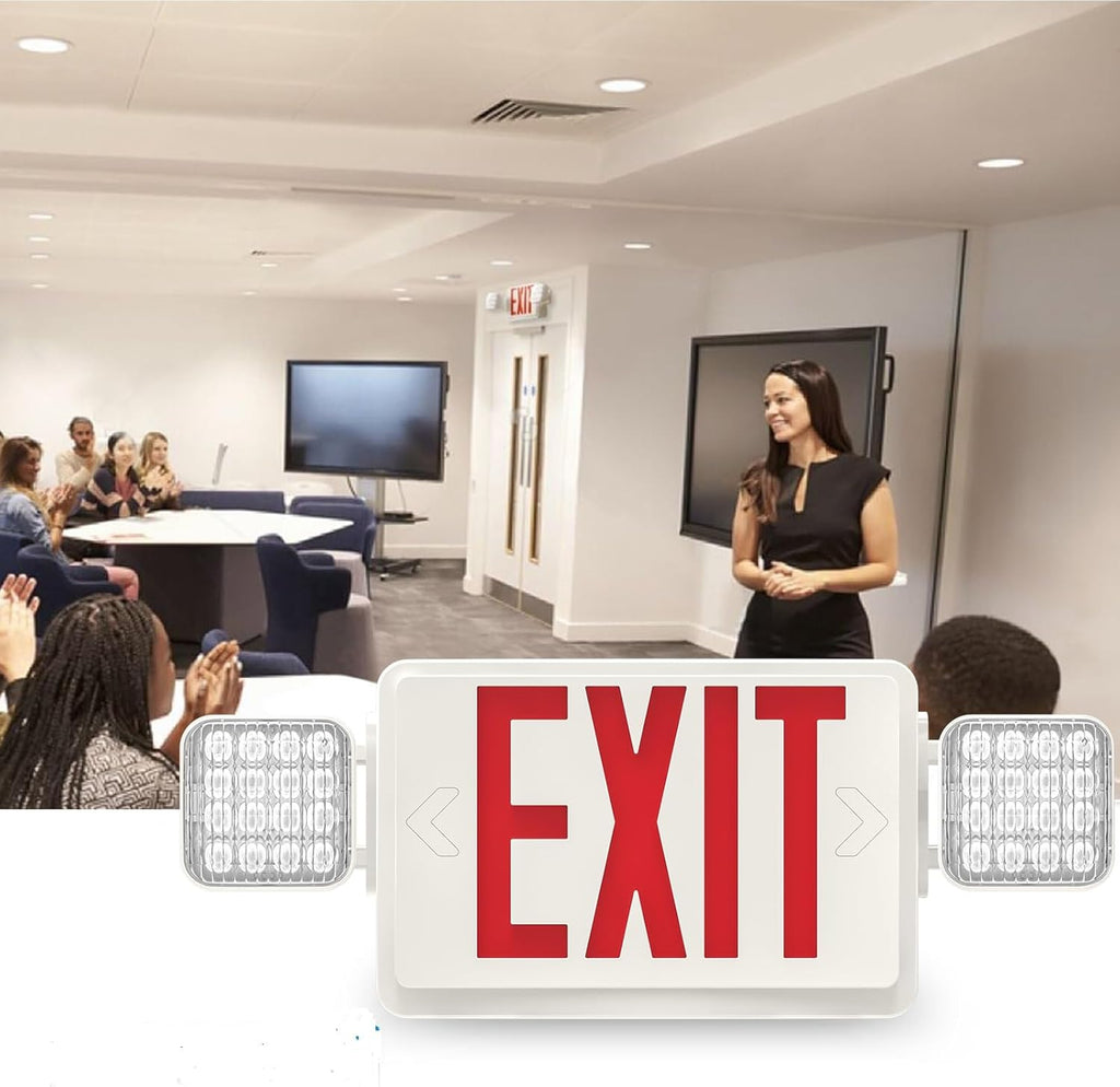 12 Packs LED Exit Sign with Emergency Lights and Back Up Batteries-UL Standard Red Emergency Exit Sign Lighting,Emergency Lights for Business.