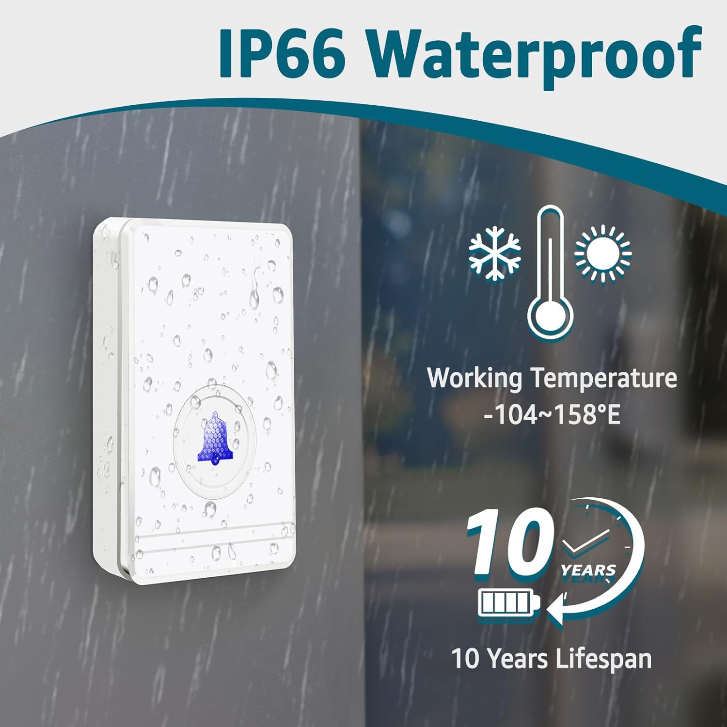 Greencycle Wireless Doorbell, Easy Installation, Plug and Play, 48 Ringtones, 5 Adjustable Volume, Loud Enough, 100FT-1300FT, IP66 Waterproof, Doorbell for Home,Classroom(1 Button +2 Receivers)
