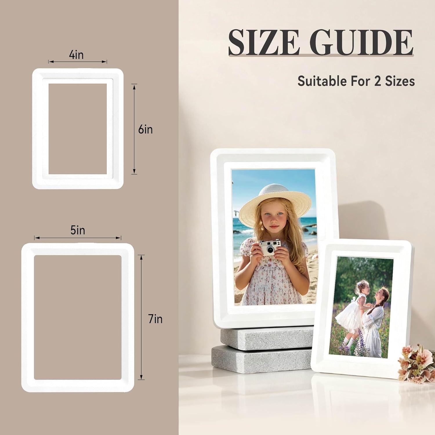 5x7 Picture Frame with Acrylic Front, ABS Frame for 5x7 or 4x6 Photos, Shatterproof UV-Resistant Tabletop Photo Frame, Vertical/Horizontal Display for Home Décor, White-v1