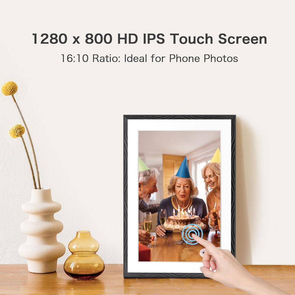 Digital Picture Frame, 10.1'' Frameo Digital Frame Wifi, 1280*800 HD Touch Screen, 32GB Memory, Wall Mountable Digital Photo Frame, Auto-Rotate, Share Instantly, Wedding, Birthday Gifts for Women, Mom