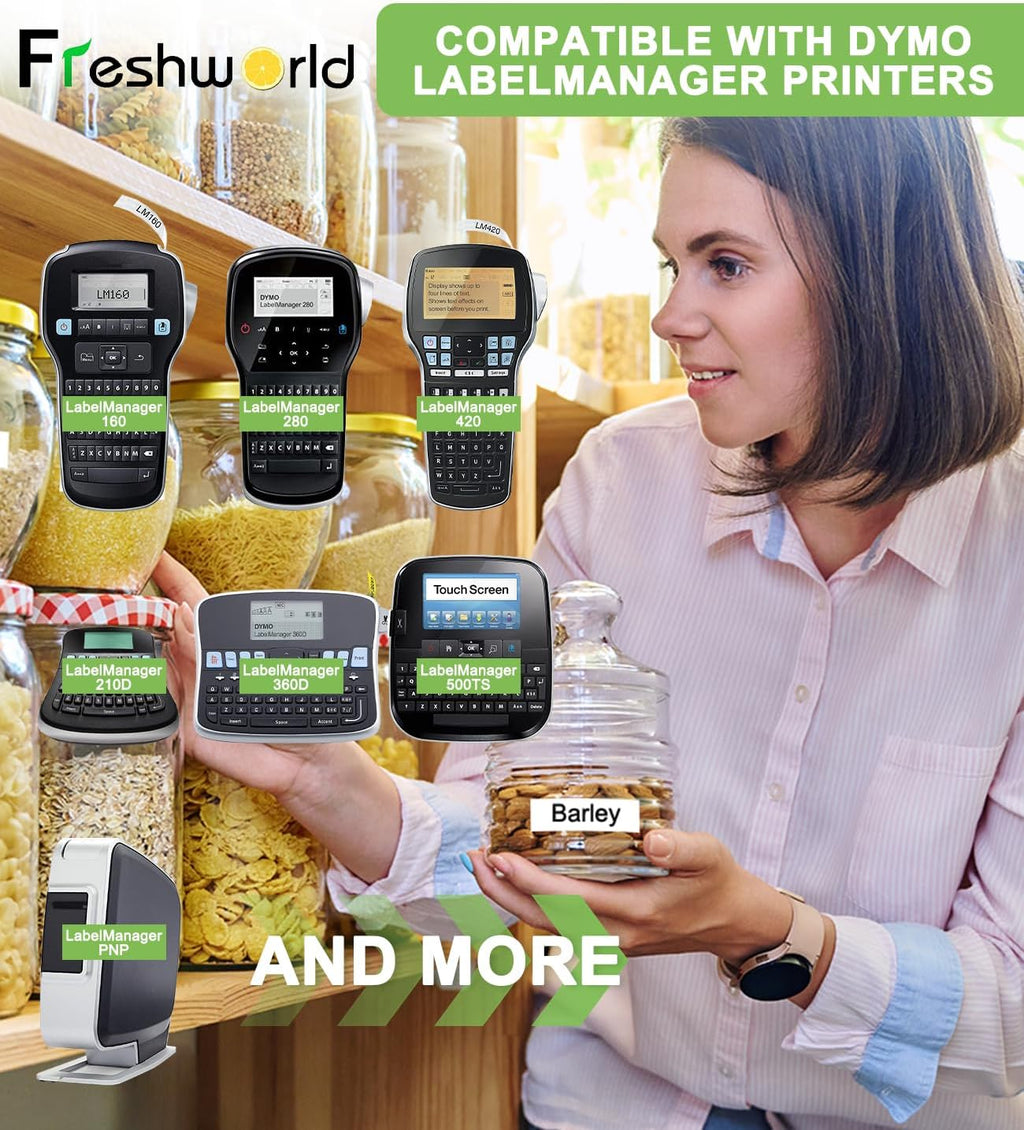Freshworld Compatible with Dymo D1 Label Tape 1/4 Inch 43613 S0720780 Label Maker Refills d1, Black on White 6mm Refills, for LabelManager 160 210D 260P 280 360D Printer COLORPOP, 23 Ft, 6-Pack