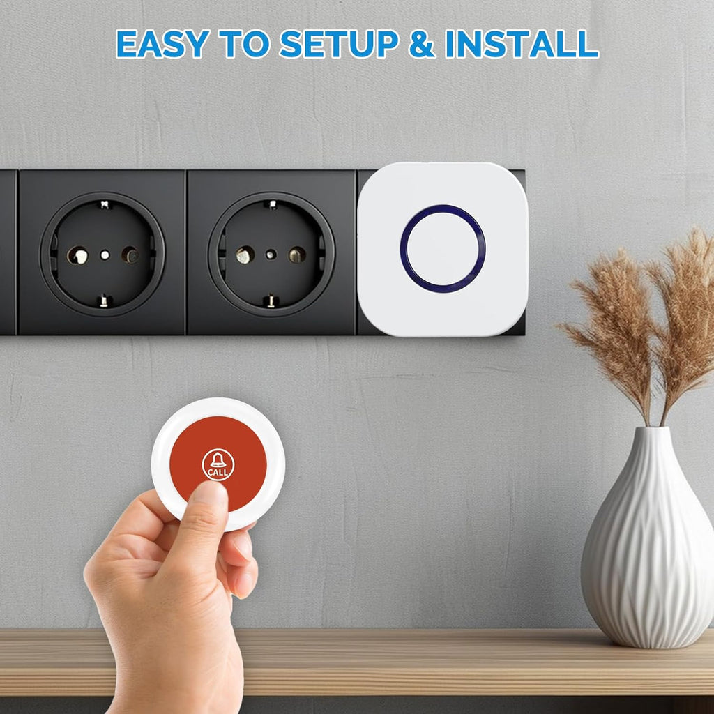 Wireless Caregiver Pager Dual Receiver Home Alert System with Emergency Call Bell SOS Buzzer Buttons for Elderly Parents 1000+ Feet Range 38 Melodies AB Buttons No Monthly Fee 2RX+2TX White