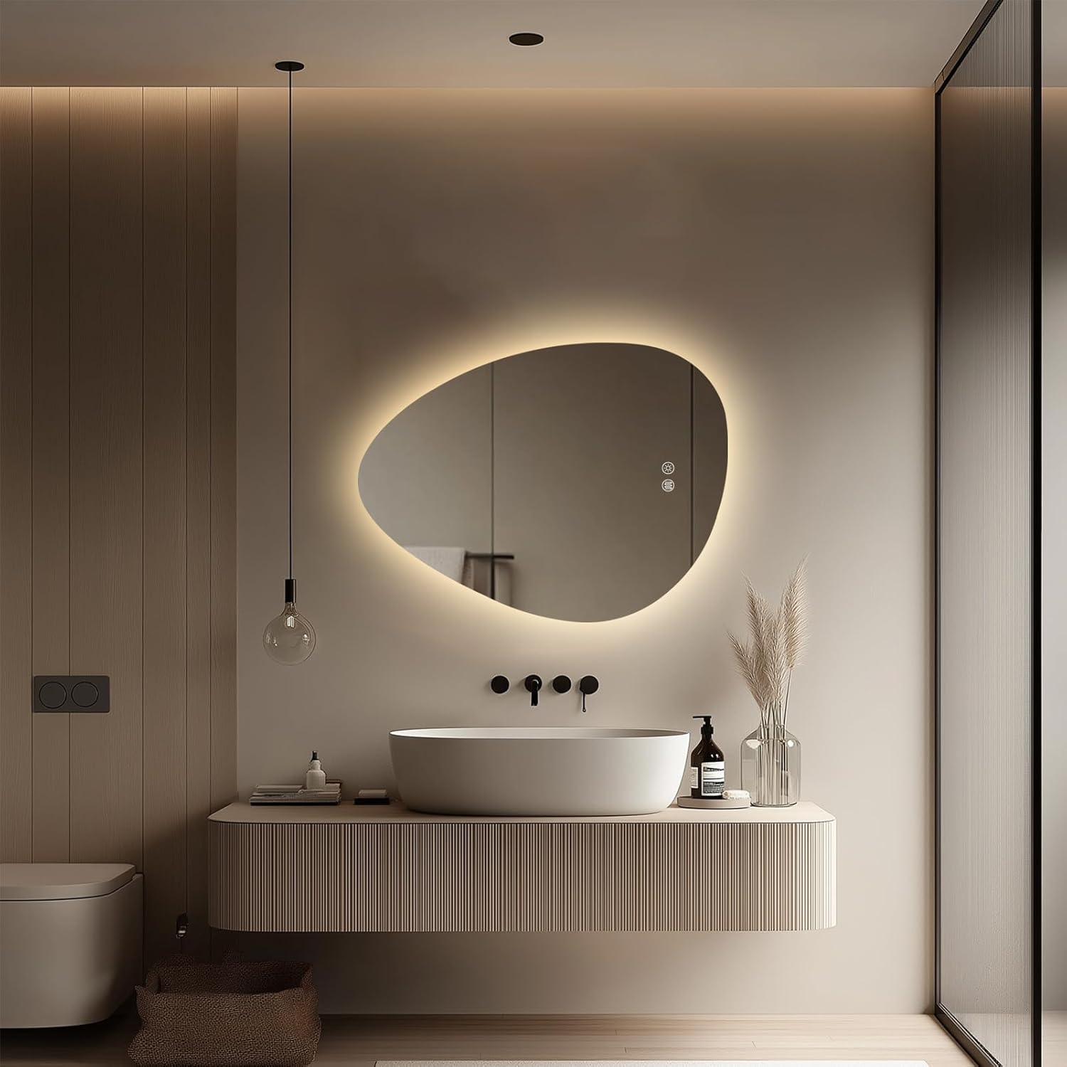 LED Light Bathroom Mirror 24x32, Stepless Dimmable Irregular LED Mirror with 3 Colors, Anti-Fog, Memory, Al-Alloy Lampshade, Frameless Makeup Mirror for Bathroom (Horizontal/Vertical)