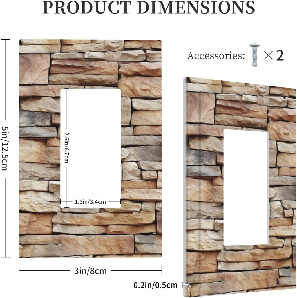 Decorative Outlet Covers Stone Textured Brown Brick Natural Stone 1 Gang Single Rocker Light Switch Cover Plate Wall Plates Gfci Faceplate For Farmhouse Cabin Decor