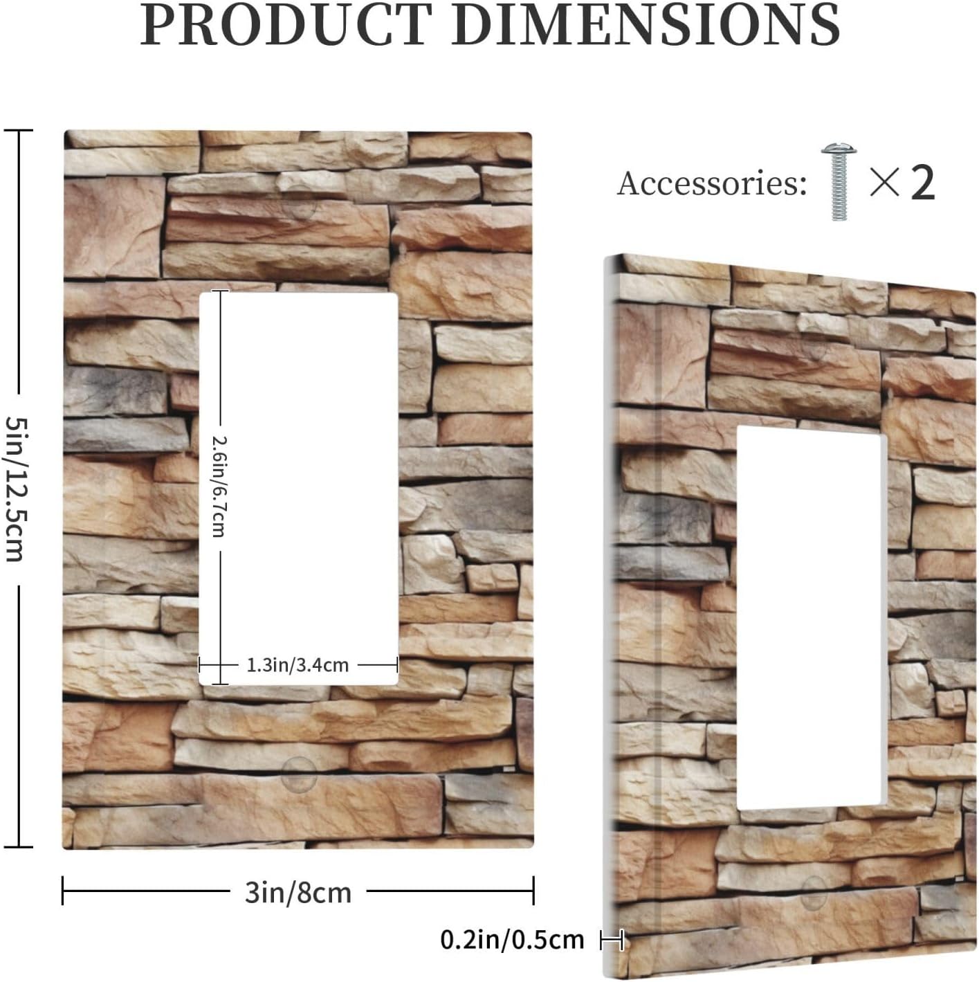 Decorative Outlet Covers Stone Textured Brown Brick Natural Stone 1 Gang Single Rocker Light Switch Cover Plate Wall Plates Gfci Faceplate For Farmhouse Cabin Decor