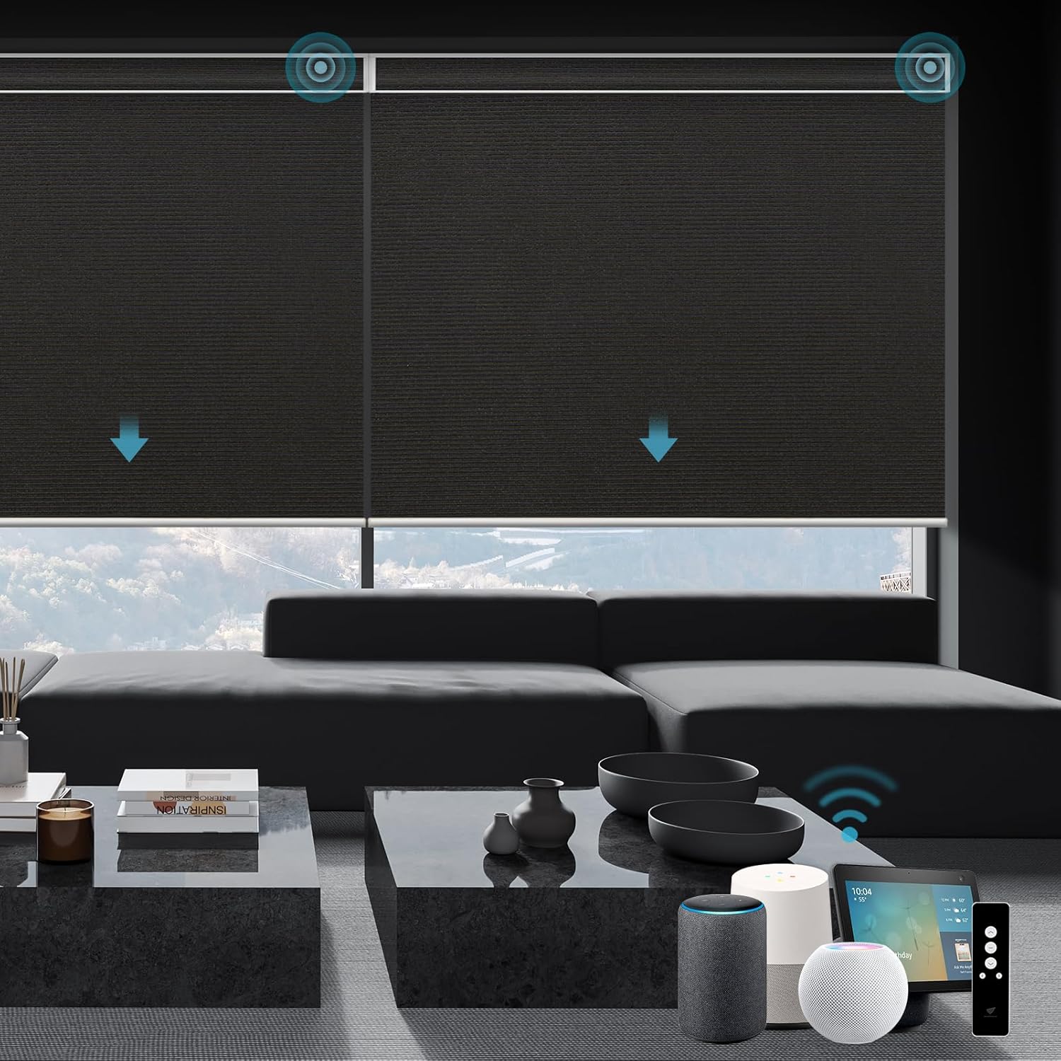 SmartWings Motorized Smart Blinds with Remote, Custom Automatic 100% Blackout Roller Shade Compatible with Alexa/Homekit/Google, Electric Smart Blinds for Indoor Windows, Eclipse Black