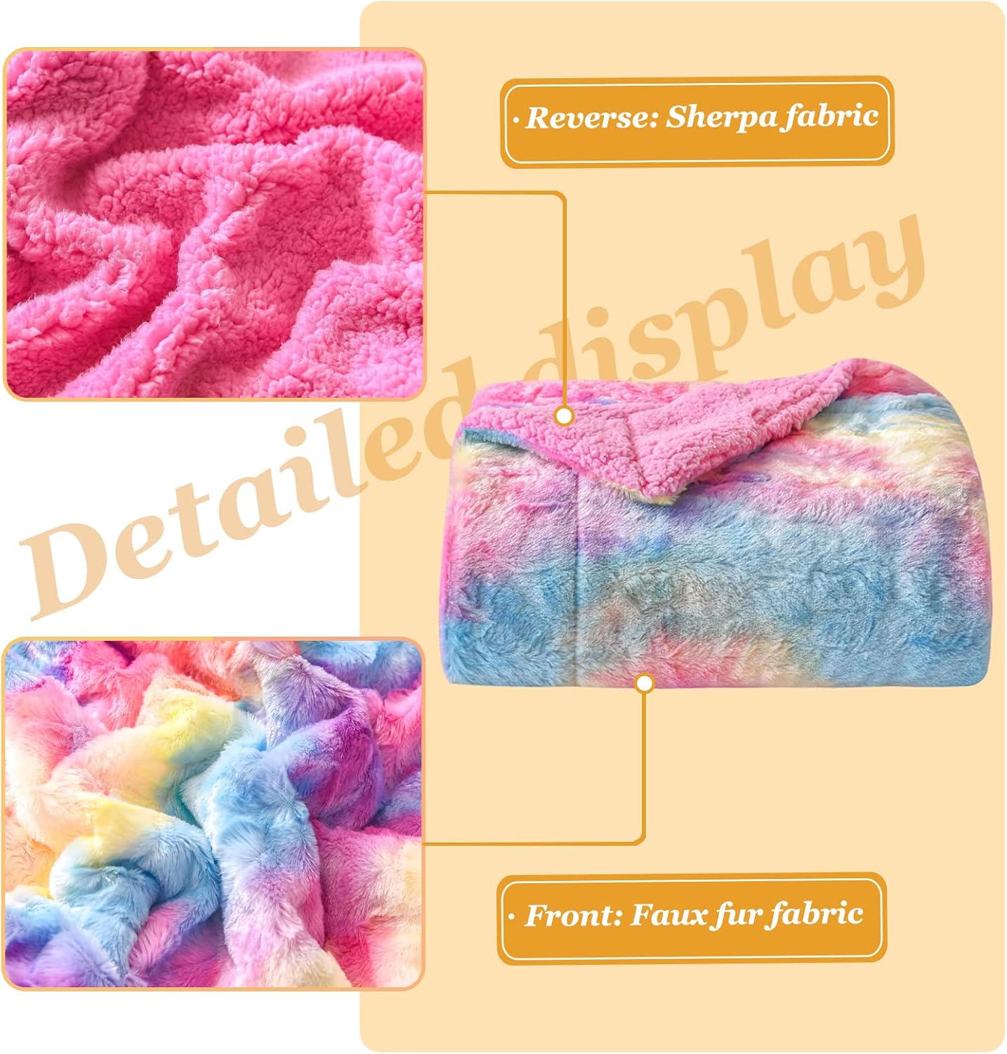 NEWCOSPLAY Super Soft Faux Fur Blanket Twin Size Dark Rainbow Sherpa Fuzzy Plush Warm Blanket for Sofa Bed (Dark Rainbow, Twin(60"x80"))