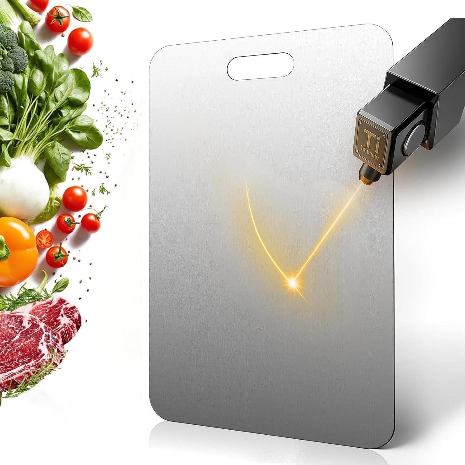 Katuchef Titanium Cutting Board 2025 New Upgrade Pure Titanium Cutting Boards for Kitchen Double Sided Cutting Boards Non Toxic,Hygiene Durable Chopping Board Suitable for Dishwasher Safe(M+L)